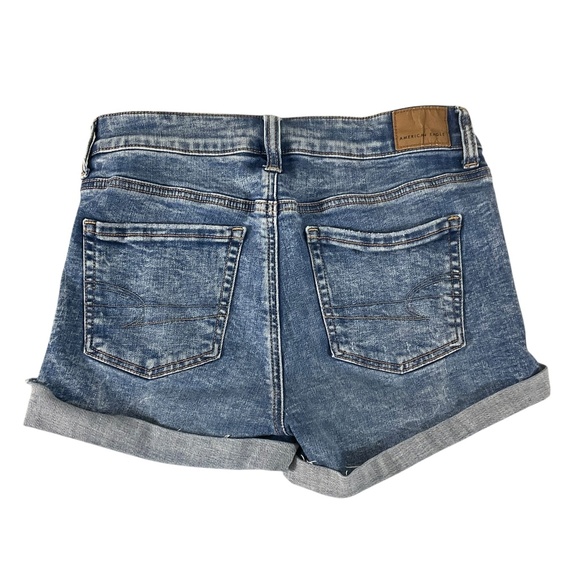 American Eagle Hi-Rise Shortie Blue Jean Shorts Distressed Size 4 - Picture 2 of 10